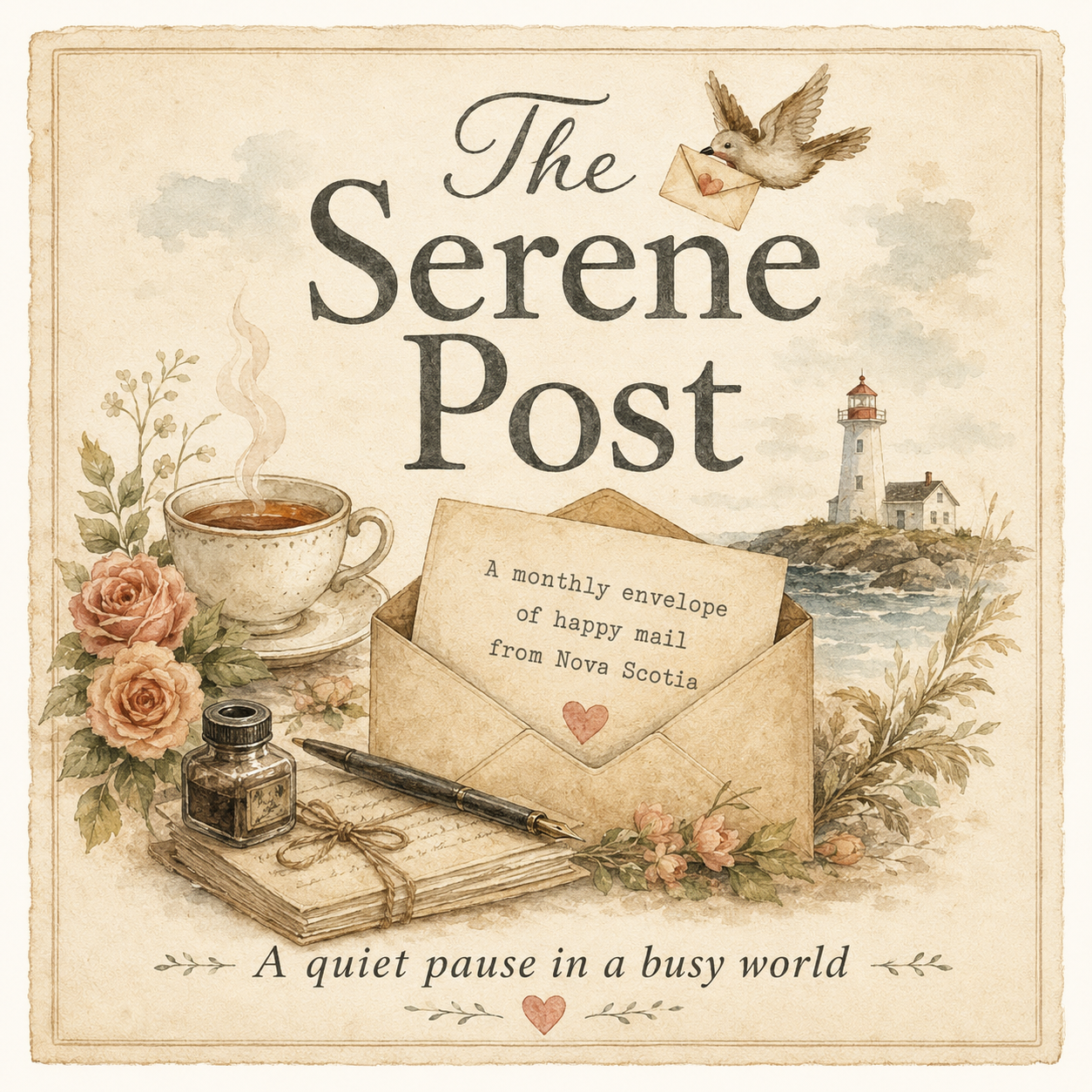 The Serene Post – A monthly envelope of happy mail from Nova Scotia — filled with letters, seasonal art, recipes, and simple joys.